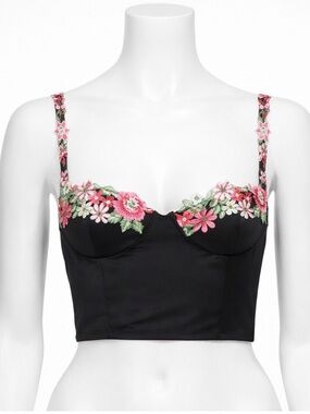 Hello Molly Black Floral Embroidered Bustier Top size 6